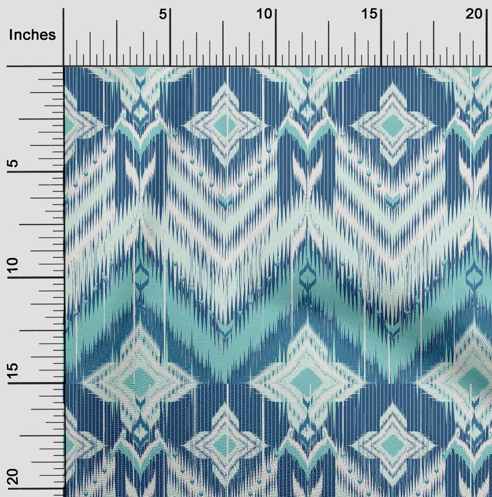oneOone Cotton Flex Dusty Teal Green Stoff Asiatischer Ikat Bastelstoff Dekostoff Bedruckt Meterware 40 Zoll