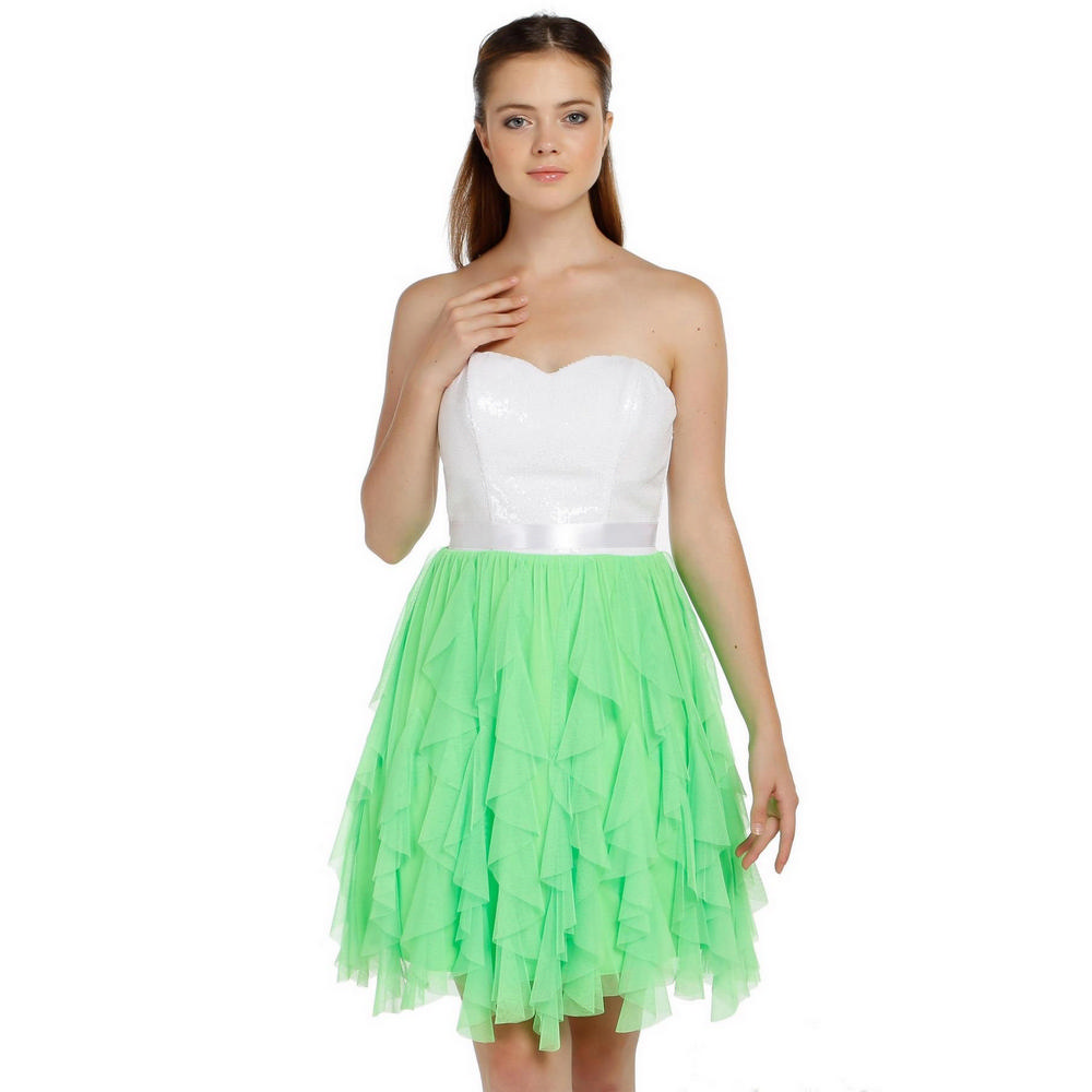 

Женское вечернее платье Fierte Azr4394 без бретелек с пайетками из тюля и шифона, короткое, желто-белое