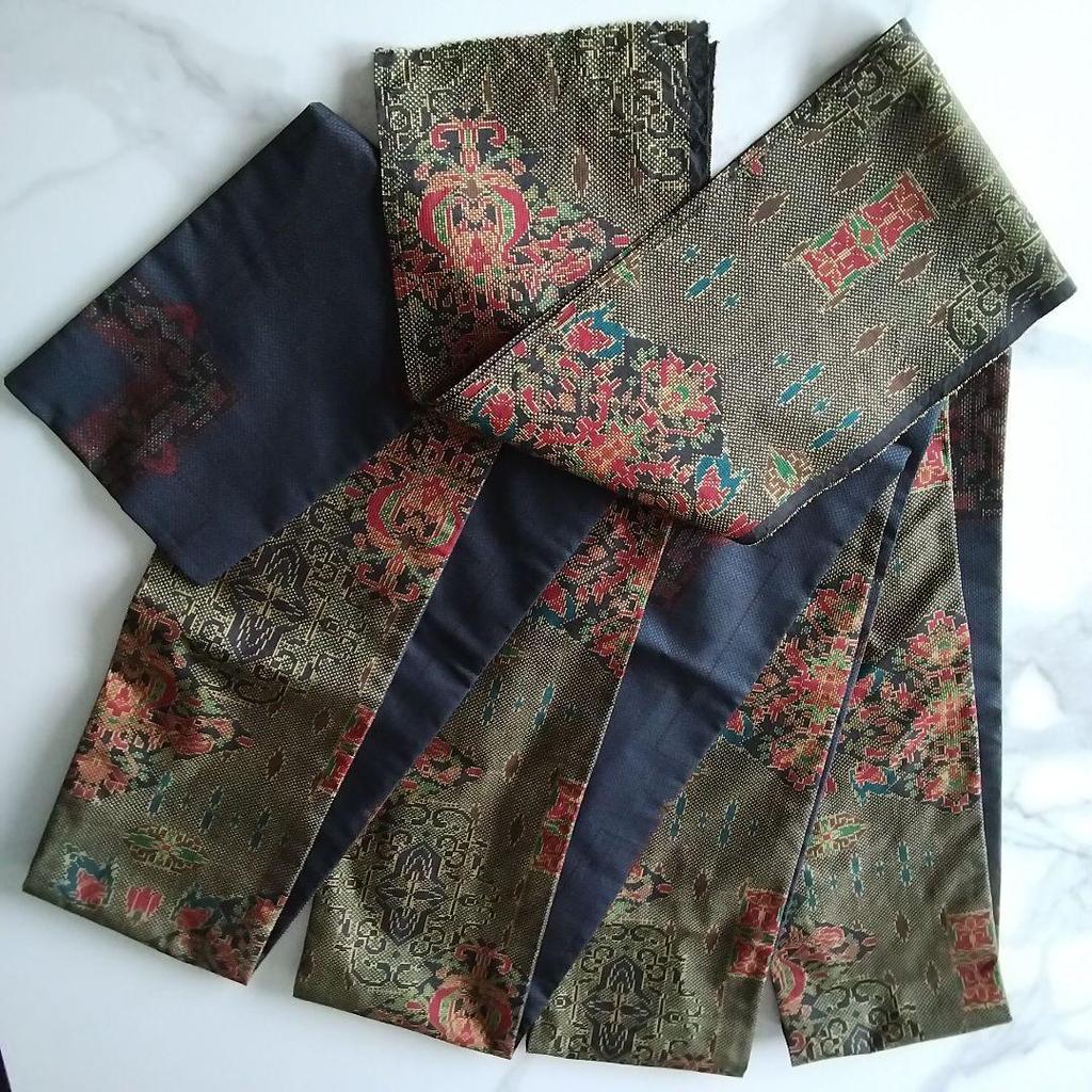 Used Pure silk, Oshima Tsumugi remake, reversible half-width obi, Mikawa obi core, long half-width obi, one-of-a-kind item
