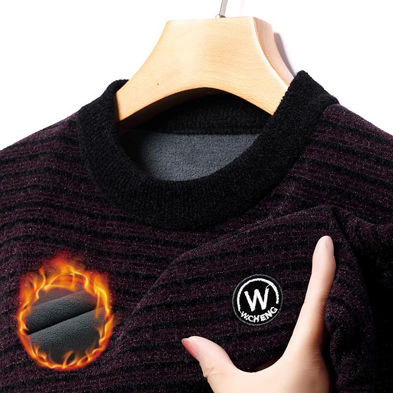 

Зимний мужской утолщенный бархатный теплый свитер, цельный бархатный шенилловый трикотажный нижний свитер, полосатый верхний нижний свитер 4XL