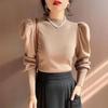 Half High Neck Sweater with Bubble Sleeves Knitted Sweater for Women In Autumn and Winter