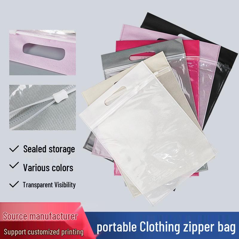 Semi-transparent Thickened Non-woven Zipper Bag with Handle for Clothes, Shoes, and Socks Storage.