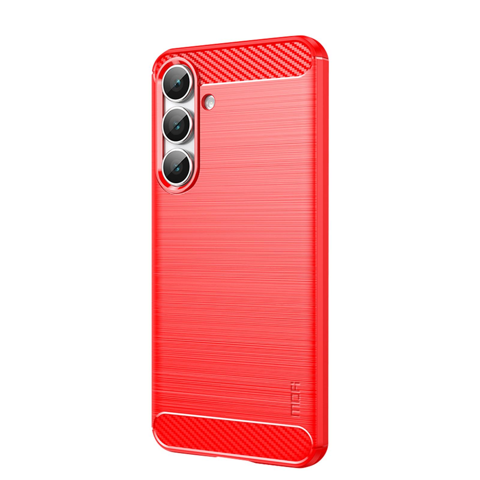 

For Samsung Galaxy S25 FE Back Cover MOFI Brushed Texture Carbon Fiber Soft TPU Case Red