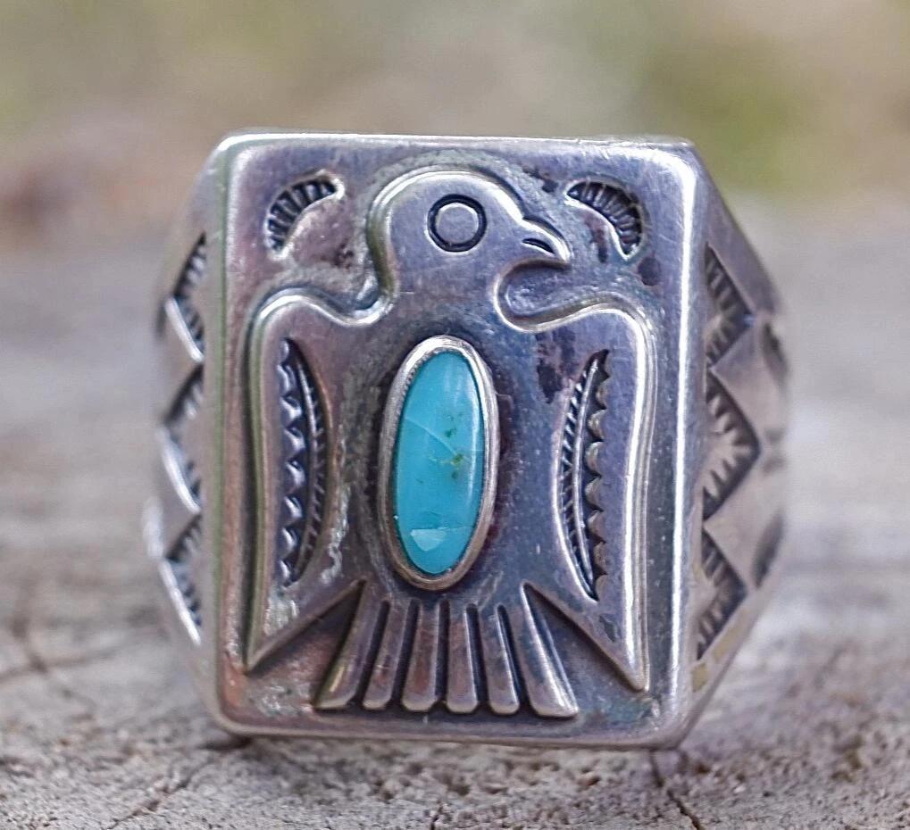 European and American new retro bird pattern ring ring hand jewelry, fashion trend personalized turquoise square ring 6