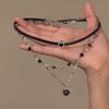 "Black Rope Sweet Heart" Multi-layered Wearing Love Necklace Female Hottie Sweet Cool Black Leather Rope Chain Collarbone Chain Choker