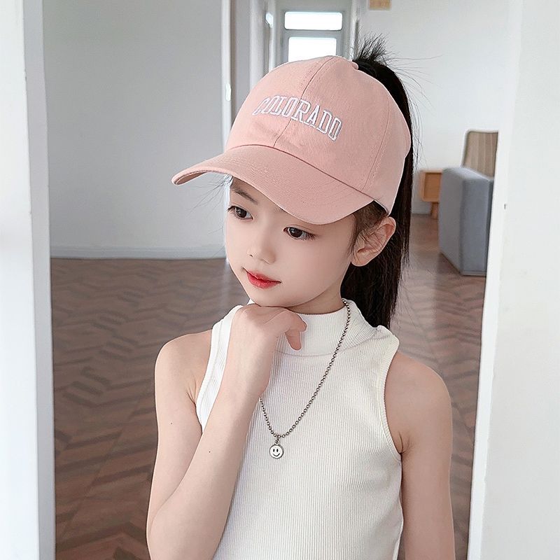 Girls Can Tie A Ponytail Hat Spring and Autumn Baseball Cap Children's Embroidered Fashionable Baseball Cap Girls Simple and Versatile Sun Protection