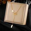 Gold Plated Heart Shell Y-Necklace with Toggle Clasp and Bar Drop Pendant