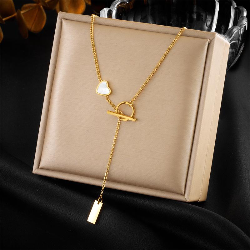 Gold Plated Stainless Steel Heart Shell Ot Toggle Pendant Necklace for Women
