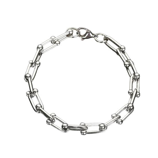 Men Bracelet Thick Hollow Chain with Lobster Clip Solid Color Polished Stainless