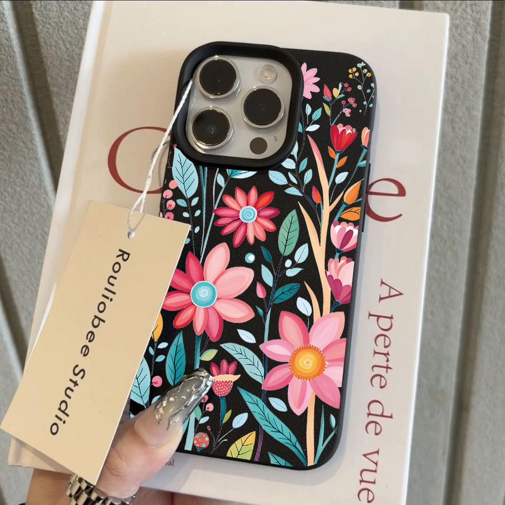 HOT Cool Flower Lily Luxury Lichee Leather Pattern Phone Case For iPhone 17 16e 16 15 14 13 12 11 Air Pro Max Plus X XR XSMax