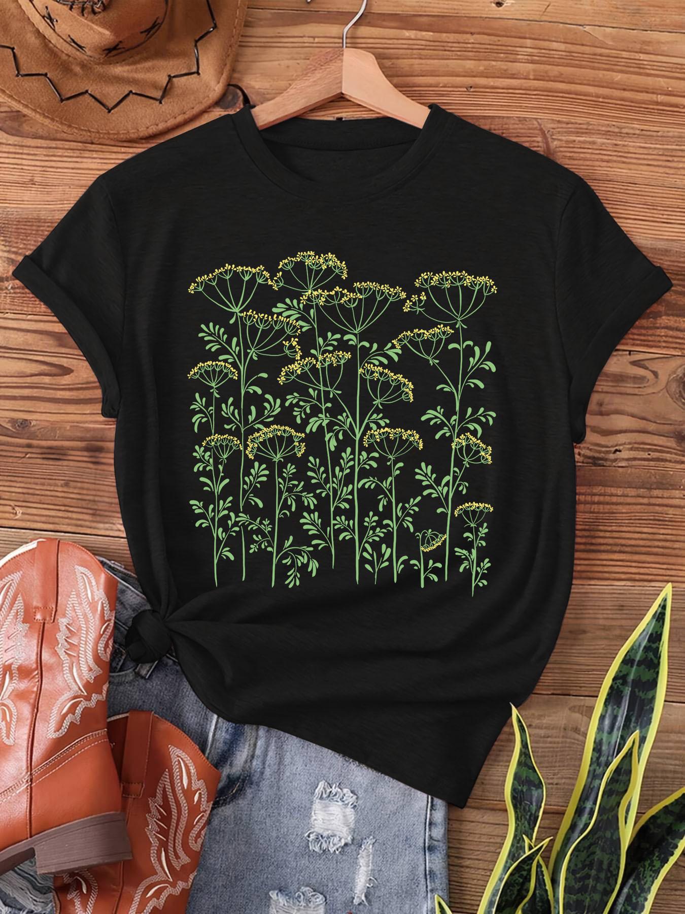 

Y-Ukraine Herbal Medicine Print T-Shirt, Short-Sleeved Crew Neck Casual Top for Spring And Summer, Women S Apparel S разноцветный