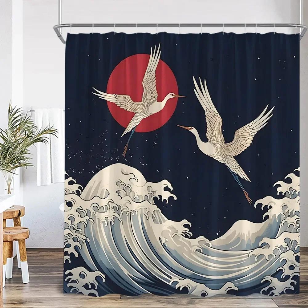 Japanese Style Shower Curtain Koi Cherry Blossom Bathroom Decorations Vintage Bathroom Bathtub Shower Curtain