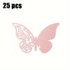 1Set 25Pcs 3D Butterfly Wine Glass & Wall Decor Stickers - Laser - Cut Skeleton Paper Cup Cards for Weddings, Pink & White