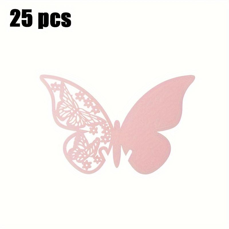 1Set 25Pcs 3D Butterfly Wine Glass & Wall Decor Stickers - Laser - Cut Skeleton Paper Cup Cards for Weddings, Pink & White