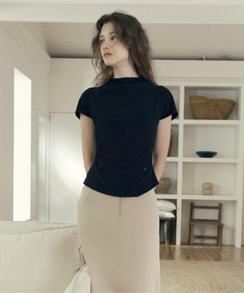 JUCYJUDY Mock Neck Shirring Jersey Top J1Ts321A