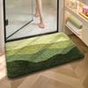 Bathroom Floor Mat with Green Gradient Texture, Absorbent Carpet for Bathroom, Simple Style, Thickened, Quick-Drying, Non-Slip Foot Mat