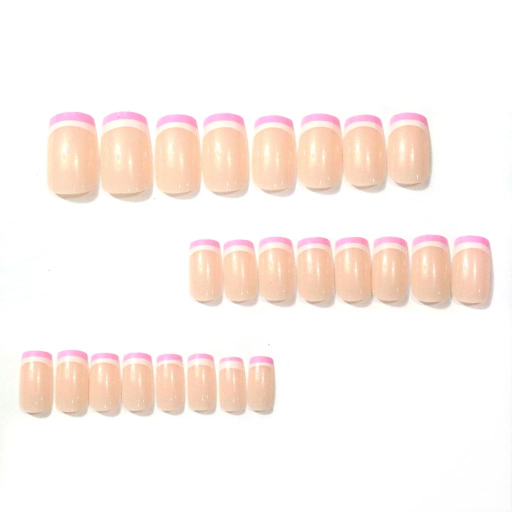 24 Uñas Artísticas Simples Moda Clásica Rosa Blanco Francés Rectángulo Mediano Uñas Postizas