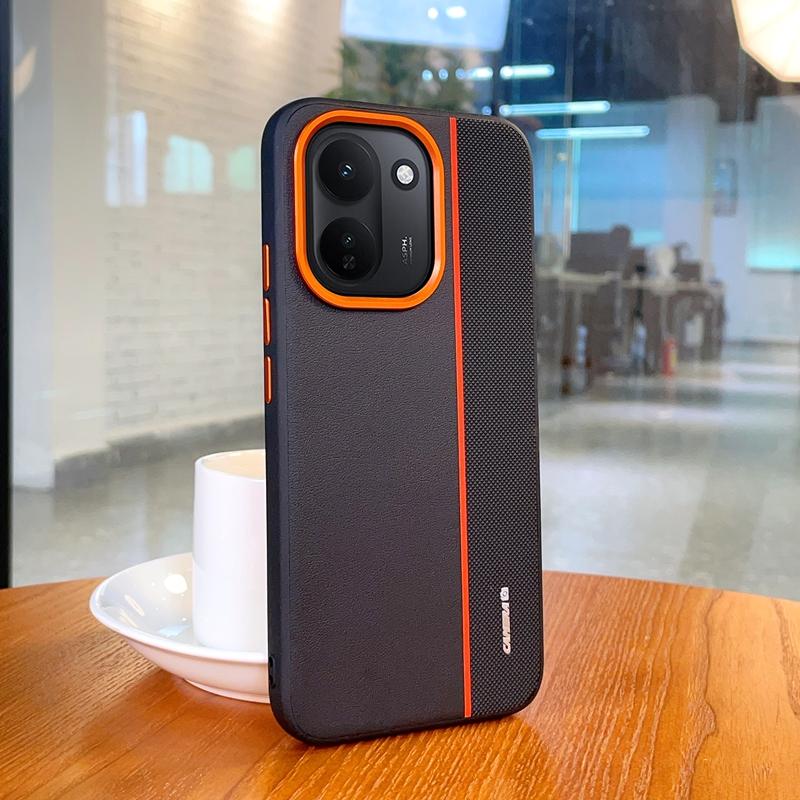 Luxury Business Splicing Leather Case for iQOO Z11 Z11x, Shockproof Full Body Cover with Metal Buttons for iQOO Z11