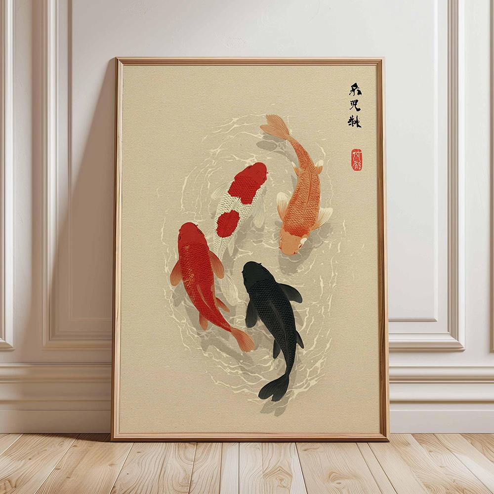 Japanese Koi Fish Poster Minimalist Asian Wall Art Zen Water Painting Japandi Decor Tranquil Pond Print Modern Oriental Murals