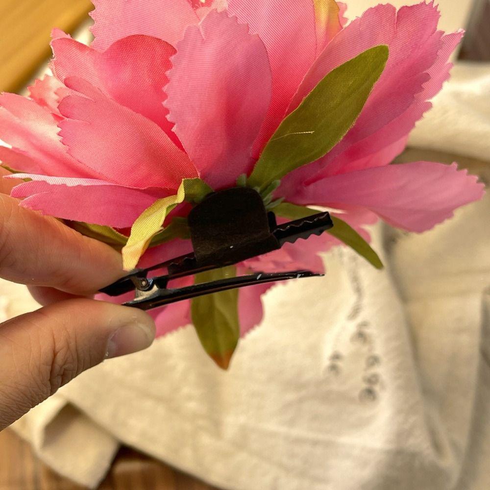 French Elegant Peony Flower Hair Claw Beautiful Simulation Flowers Hair Claw Clip Chic Summer Beach Headpiece for Women Girls