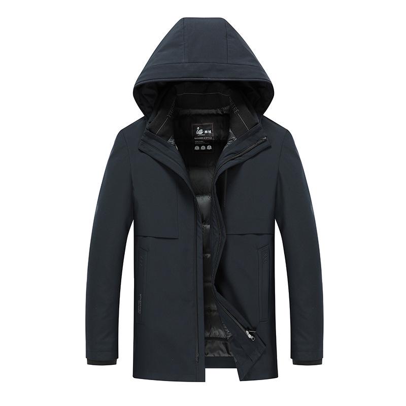 Herren-Winterjacke mit Gänsedaunen und Kapuze: Warmes, verdicktes, herausnehmbares Futter, ideal für Menschen mittleren Alters und ältere Menschen, 3-in-1-Kleidung.