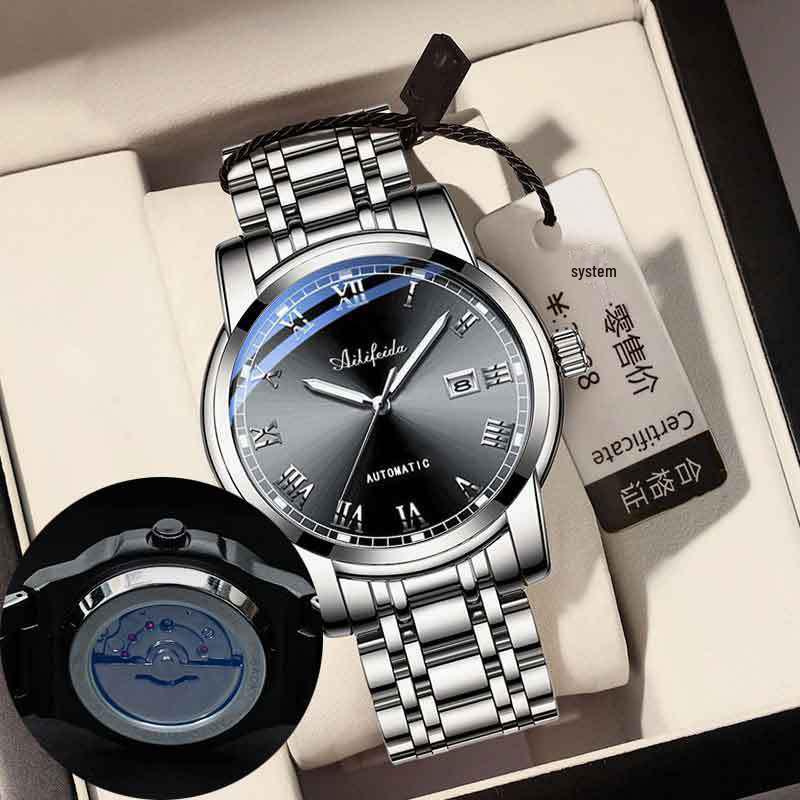 Ailifeida Men's Quartz Watch: Hollow Design, TikTok Streaming, Waterproof, Business Style, Calendar Feature.