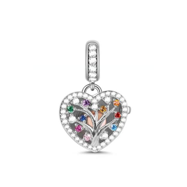 100 %925 Sterling Silver Pink Family Tree Flower Dangle Beads Fit Original Fashion Charms Bracelets Diy Women Jewelry