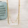 Retro Freshwater Pearl & Chain Necklace with Beads, Stainless Steel Clavicle Chain, Trendy European & American Style