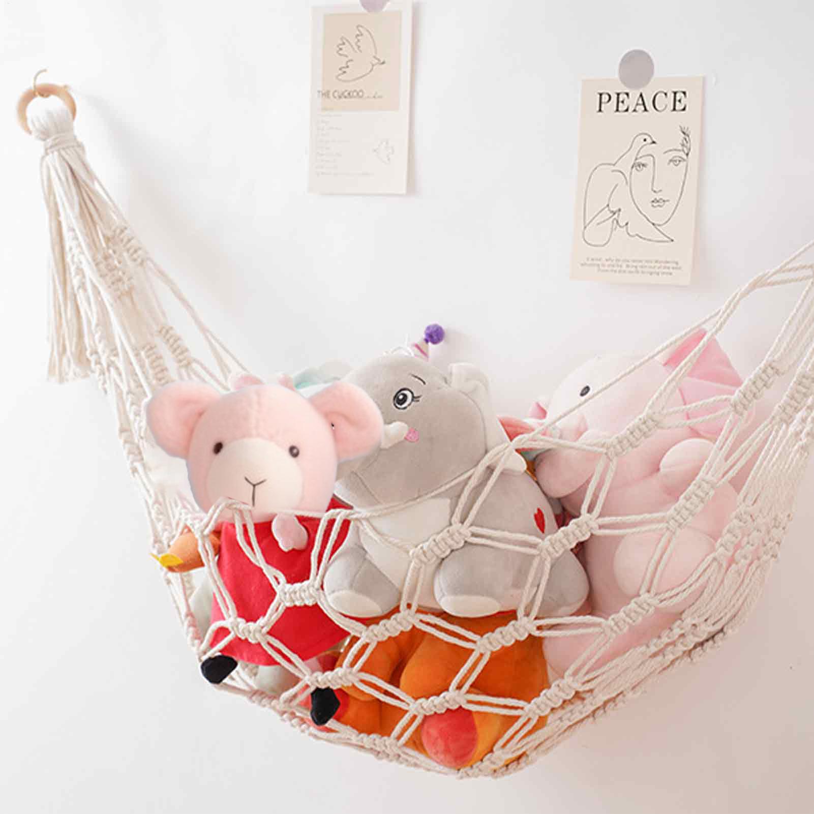 Stuffed Animal Hammock Plush Hammock Wall-Mounted Corner Holder Organizer Storage for Playroom Nursery Dorm Bedroom Decor bianco