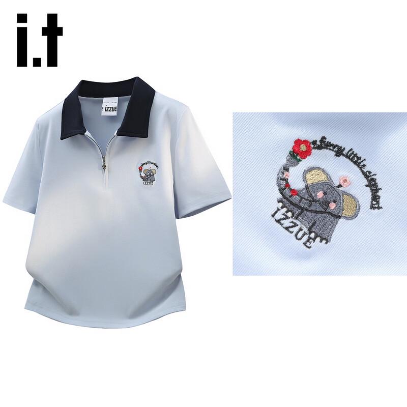 Izzue It Women's Summer Polo Cartoon Embroidered T-Shirt