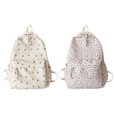 Women Simple Floral Backpack Large Capacity Flower Book Schoolbag Adjustable Strap Casual Floral Backpack Students Daily Bag