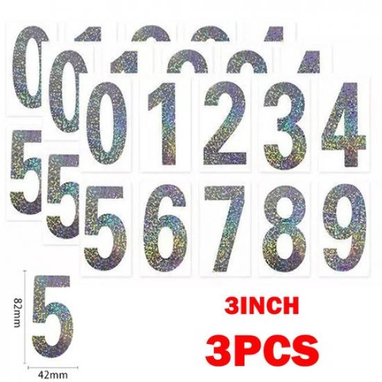 

3Pcs 3 inch Laser License Plate Number Reflective Invisible Digital Stickers NEW
