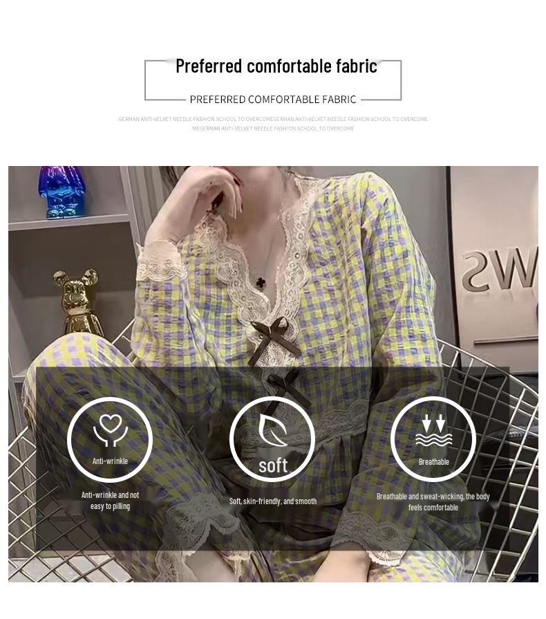 Baumwollpyjama mit Spitzenbesatz für Damen - Frühling, Herbst, Winter Kollektion