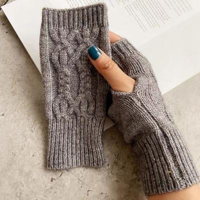Luvas de pulso sem dedos de lã quente femininas inverno malha meio dedo braço capa manga longa gótico crochê padrão torção luvas