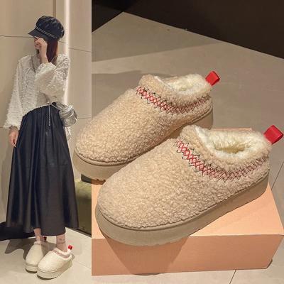 Fashion New Warm Fur Ankle Boots Women Flats Platform Slippers Plush Flip Flops Winter Cotton Shoes for Women Brand Design Snow Botas
