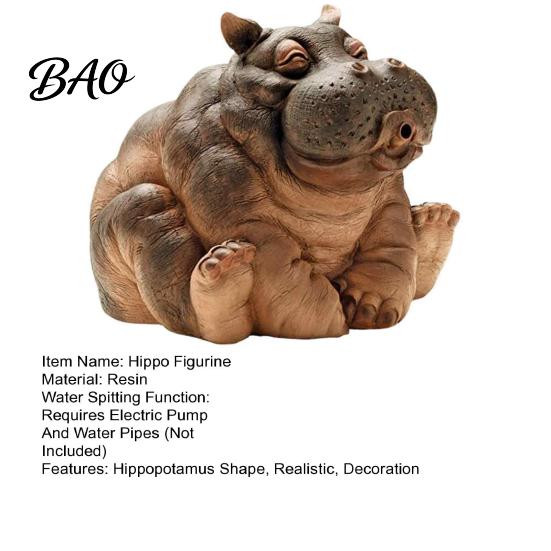 Weather Resistant Hippo Ornament Water Spitting Hippopotamus Figurine, Realistic Resin Statue, Animal Spraying Decor Fountain Sculpture for