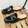Men's Monk Strap Half Slippers Driving Shoes Casual Patent Leather Suede Mules Moccasins Breathable Loafers Shoes for Men