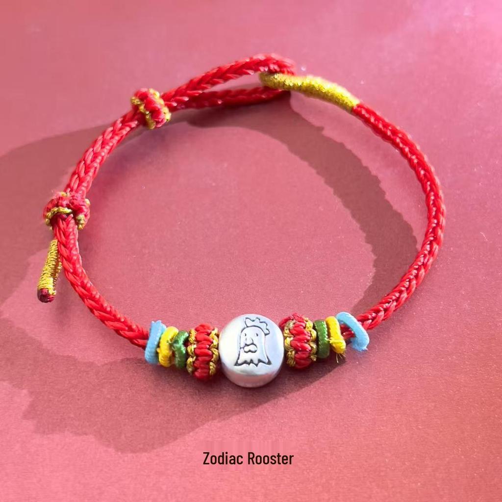 Sterling Silver 12 Zodiac Year of the Horse Wine Red Rope Bracelet for Men & Women - Lucky Charm Couple Bracelet