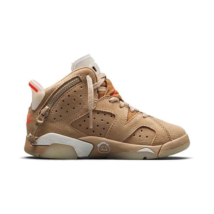 Travis Scott x Air Jordan 6 Retro PS Kaki Britannique Chaussures de Sport pour Enfants Tan Voile Cramoisi Vif DH0693-200