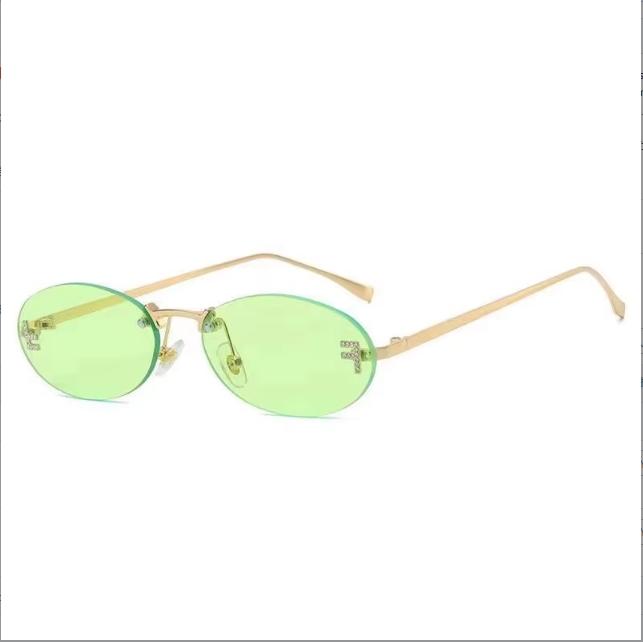 1PC Letter F Frameless Trim Sunglasses Oval Retro Small Frame European and American Sunglasses Women Fashion Metal Sunglasses