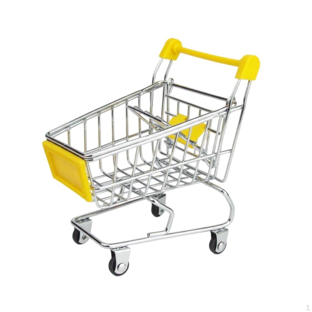 Small Metal Shopping Cart Toy Realistic Design Mini EasyRolling Casters Miniature