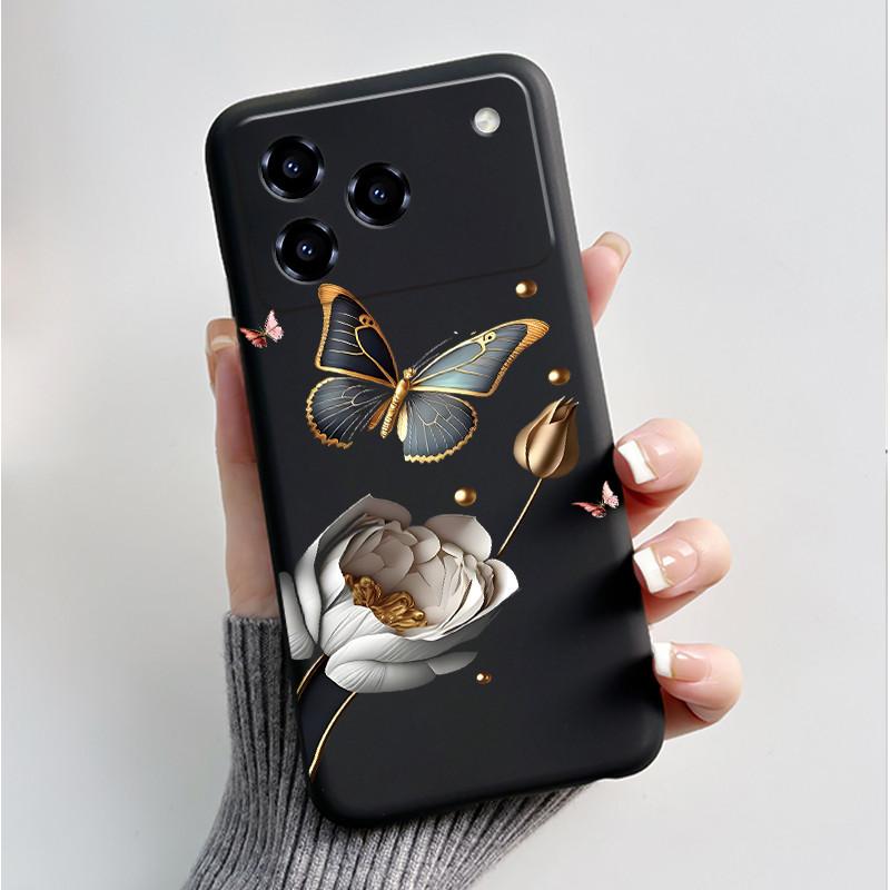 Printing Pattern Case For ZTE Blade A76 4G Z2474 Soft Silicone Black Shell Cover Cute Flower Cartoon Casing