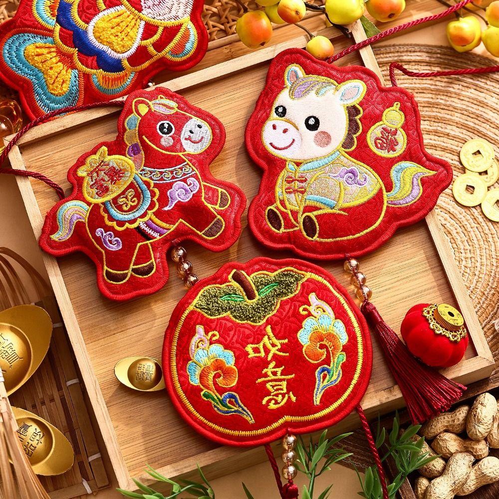 Red Color Red Packet Embroidery Design Money Envelope Horse Year Gift Bag  Chinese New Year