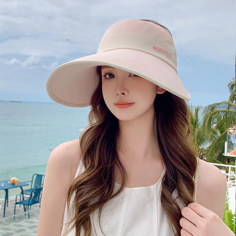Women's Summer Open-Top Sun Hat, Ice Silk Cool Feeling, Wide Brim, UV Protection, Outdoor Beach Ponytail Hat