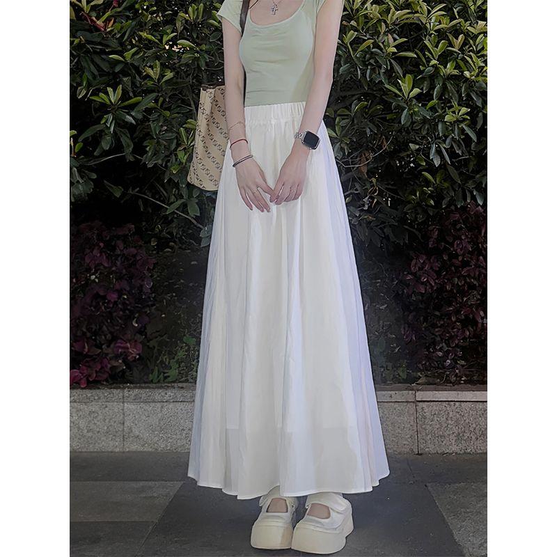 White Summer Skirt for Women, New Style for Plus-Size Girls, Pear-Shaped Body, High-Waisted, Loose Fit, Slimming, Drapey A-Line Long Skirt