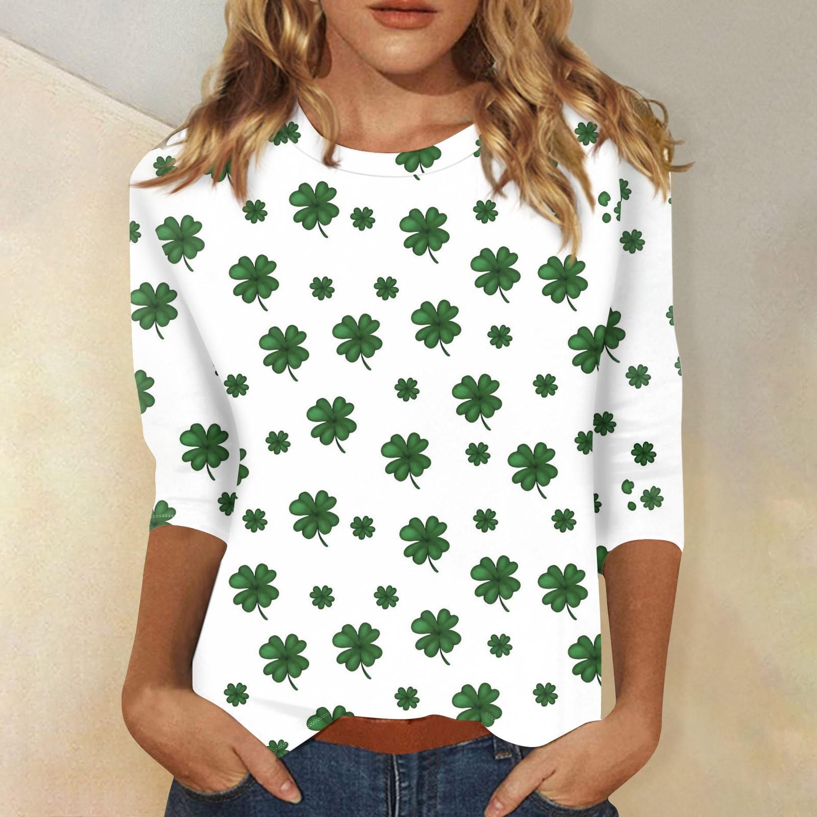 

Женский круглый вырез, рукав 3/4. Топ с принтом ко Дню Святого Патрика XL белый