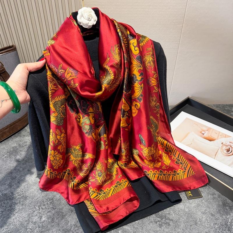 Luxury Print Silk Scarf Women'S 180*90Cm Design Polyester Material Smooth Long Scarf Spring And Autumn Soft Shawl Beach Scarf