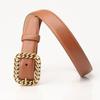 Minimalist Retro Chain Buckle Ladies Leather Belt With Alloy Clasp For Casual Wear
