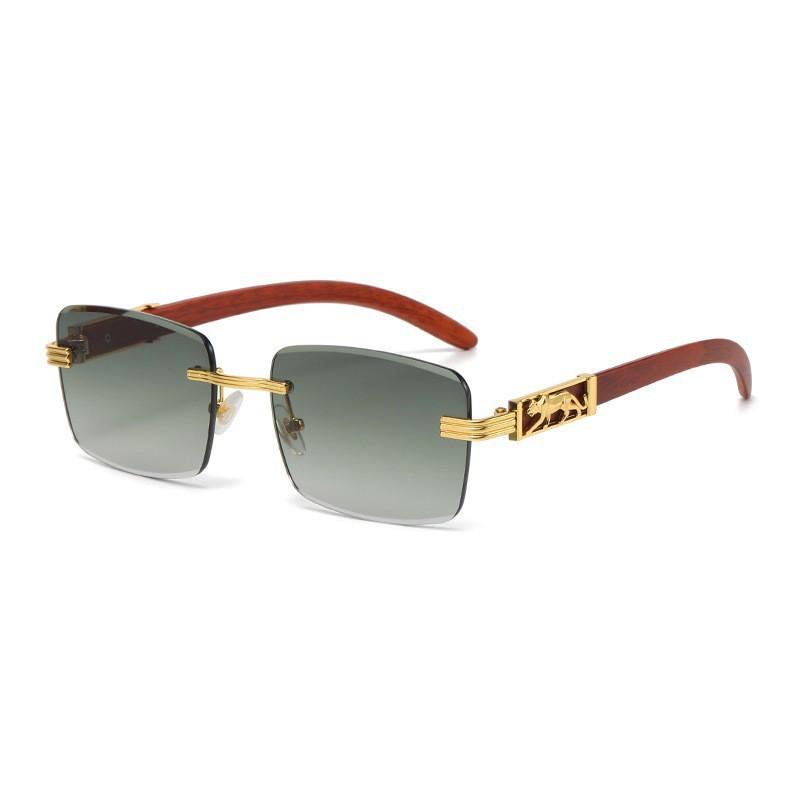 Personalized Leopard Head Retro Metallic Style Sunglasses Men's and Women's Square Frameless High-end UV Resistant Glasses