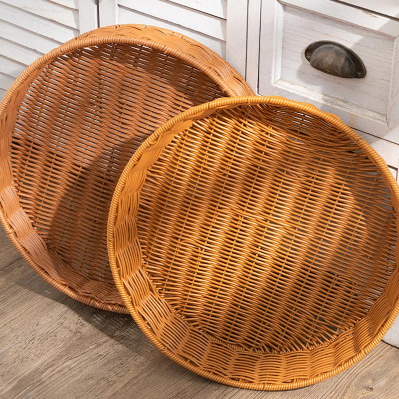 Plastic Rattan Food Fruit Tray Plate Handwoven Storage Basket Picnic Afternoon Tea Snack Plate Kitchen Compartment Tray